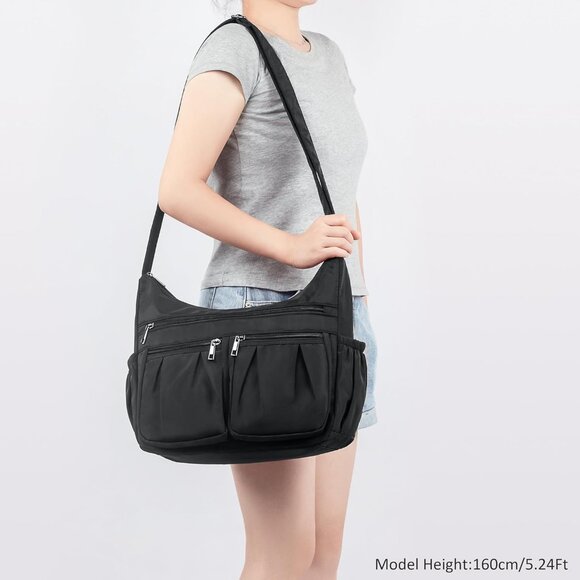 Women Black-l Nylon Water Resistant Anti Theft Travel Crossbody Shoulder Bag - Picture 2 of 7